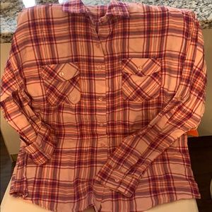 Pink, blue, white and orange girls flannel